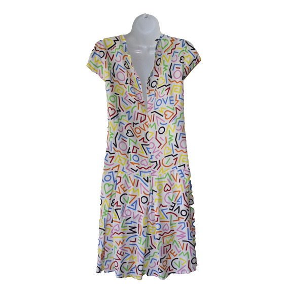 C0 Auth LOVE MOSCHINO Love Printed On White Cap Sleeve Summer Mini Dress Size 8 - Picture 4 of 6